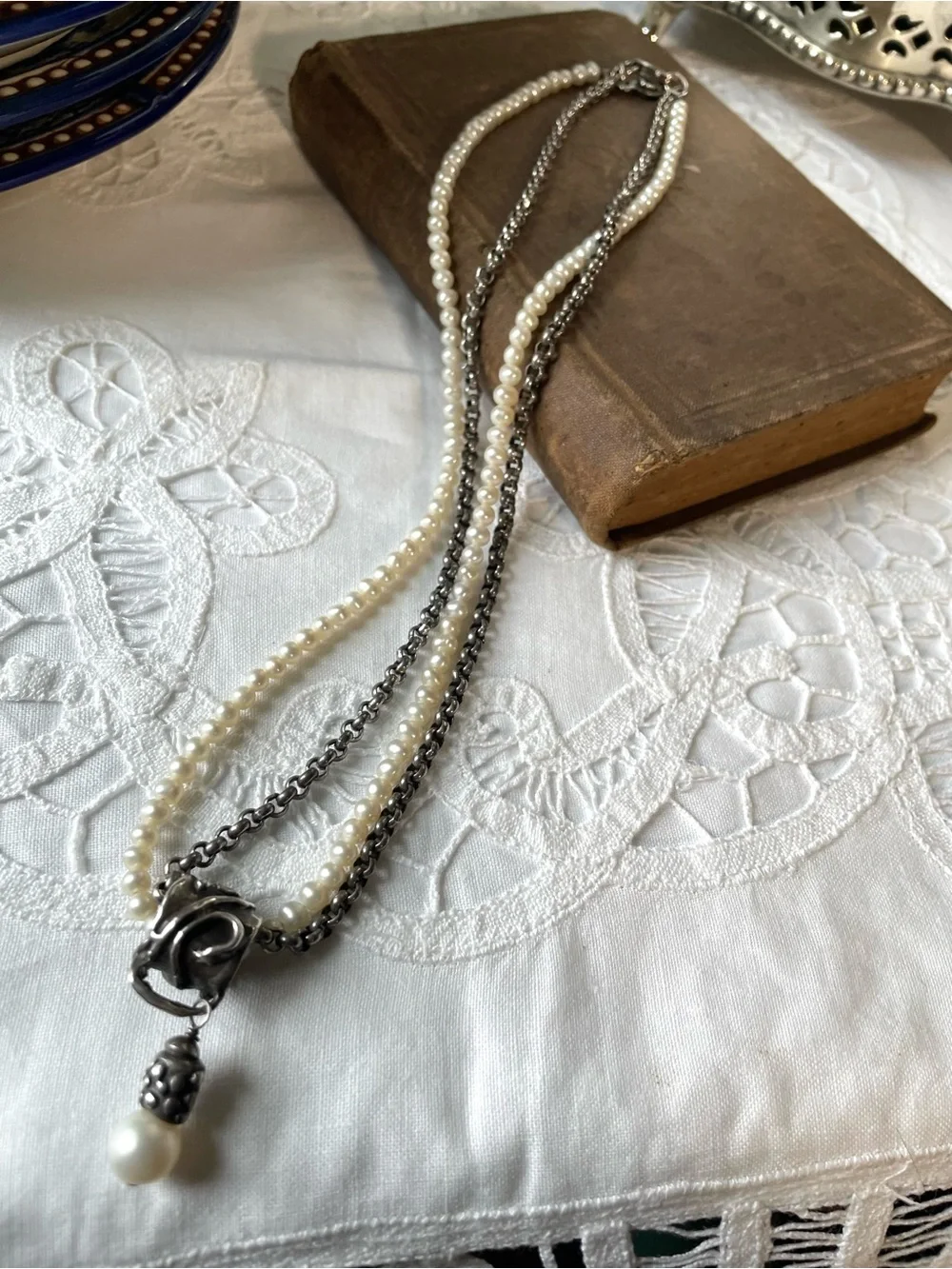 Vintage sterling silver chain & pearl necklace - Picture 7 of 7